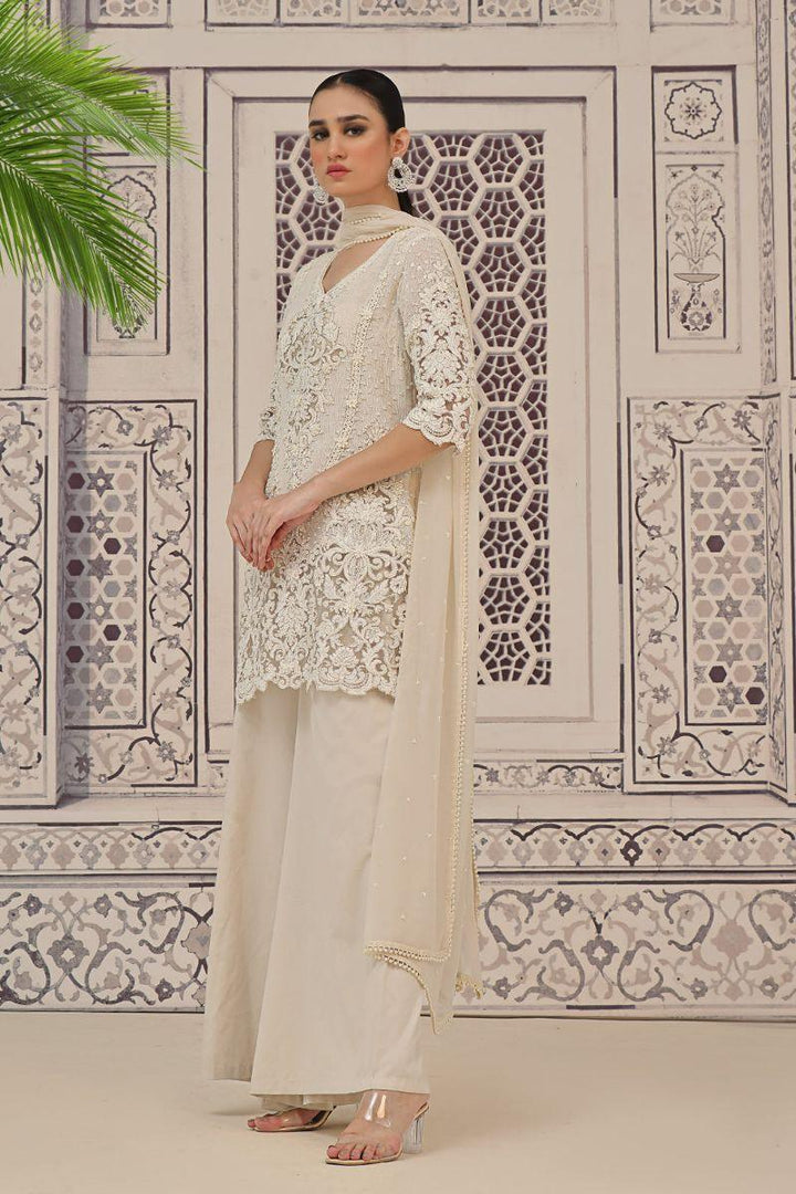 Rizwan Beyg - Marakesh Pearl Short Kurti - Irish Linen - White - 2 Piece