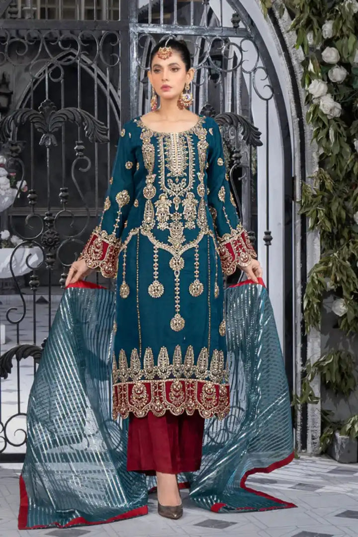 Sarajahan - Jaseena - Organza - Blue - 3 Piece