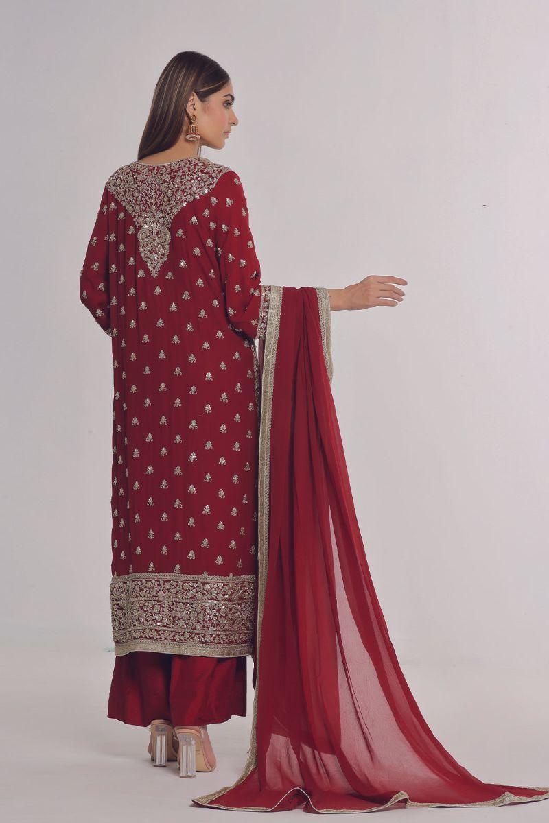 Rizwan Beyg Design - Arabella - Chiffon - Red - 2 Piece