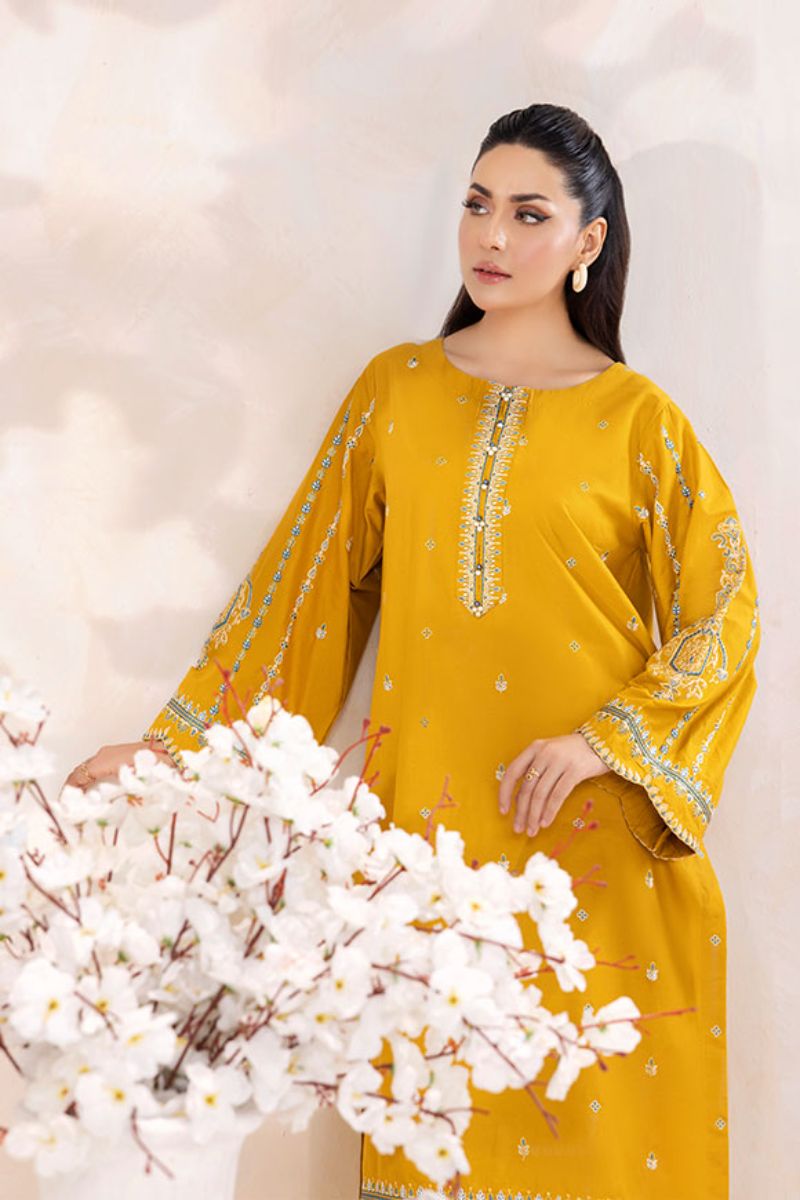 SAFWA - Embroidered - Bright Gold - Lawn - 2 Piece - Stitched