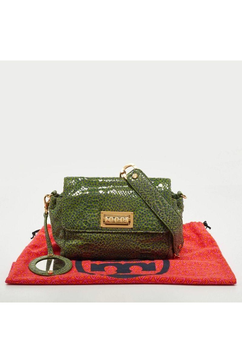 Haute Secret Shoppers - Tory Burch Green Python Print Laminate Leather Shoulder Bag