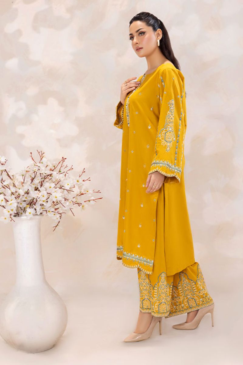 SAFWA - Embroidered - Bright Gold - Lawn - 2 Piece - Stitched