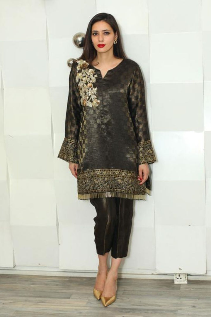 Maheen Trends - Gold Rose - Black - 2 Piece - Cotton & Net