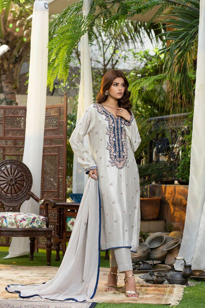 Khayal By Shaista Hasan - Steel grey - Pure Raw Silk - 3 Piece