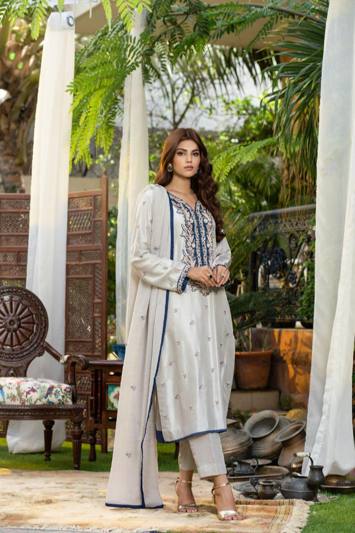 Khayal By Shaista Hasan - Steel grey - Pure Raw Silk - 3 Piece