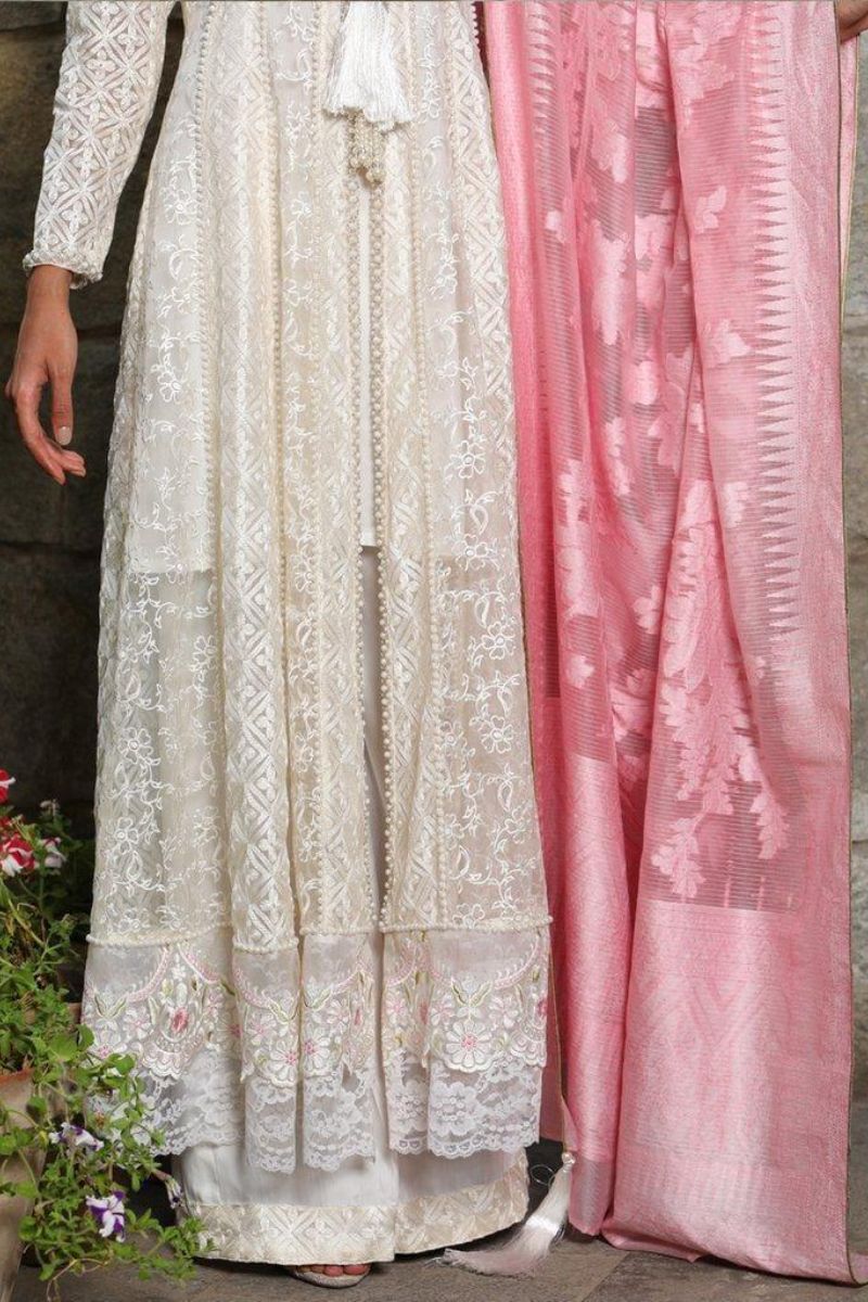 Maheen Trends - Amethyst - White & Pink - 3 Piece - Organza