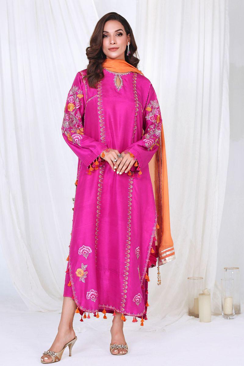 Reema Ahsan - VANYA - Pure raw silk  - Magenta pink  - 3 Piece