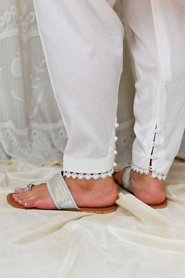 AlifYay - White Shalwar styled with lace & beads AYW-007 - Cotton - Studio by TCS