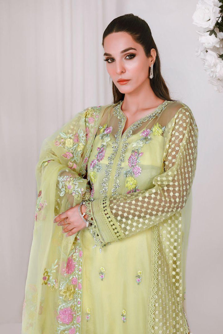 Reema Ahsan - NIDA - Organza  - Lemon yellow  - 3 Piece