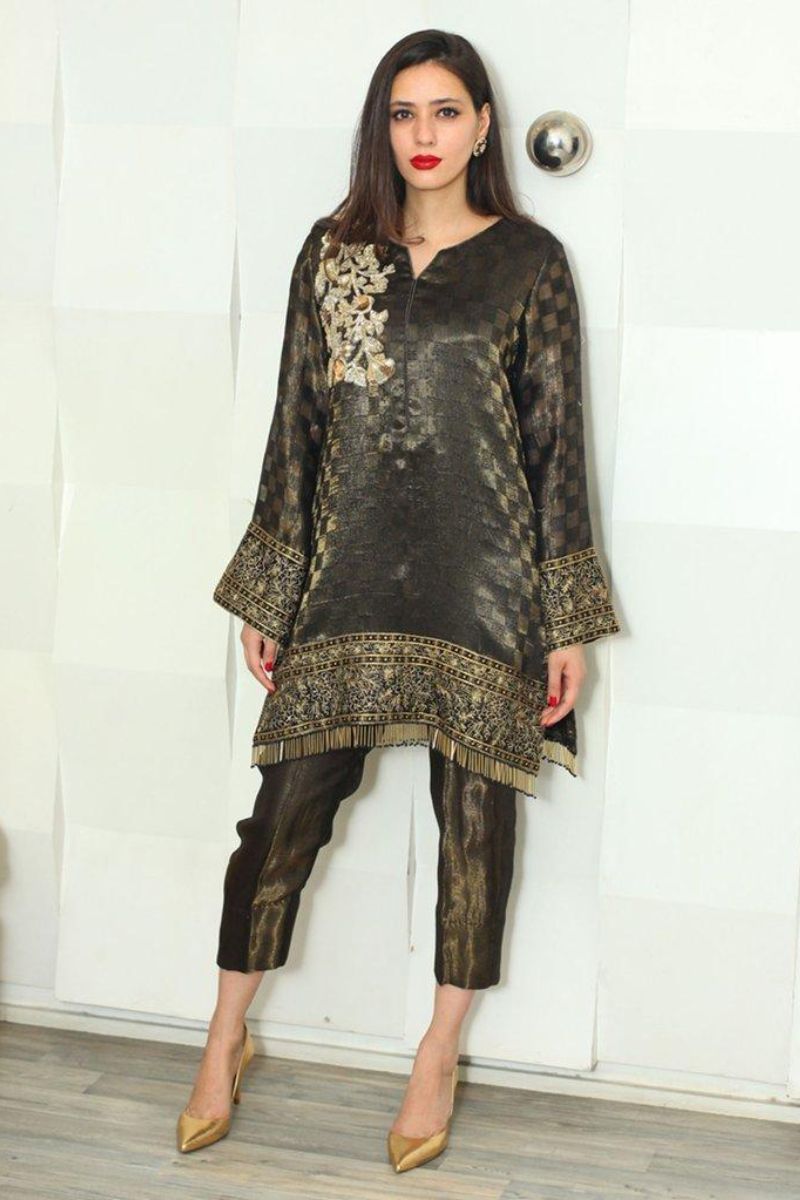 Maheen Trends - Gold Rose - Black - 2 Piece - Cotton & Net