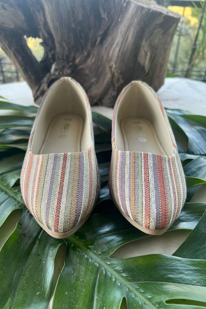 MILLI SHOES - Vibrant Striped Pointed Flats - Pumps - Fawn Multi - 8505