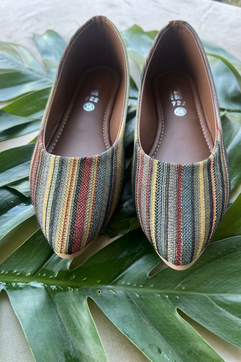 MILLI SHOES - Vibrant Striped Pointed Flats - Pumps - Maroon Multi - 8505