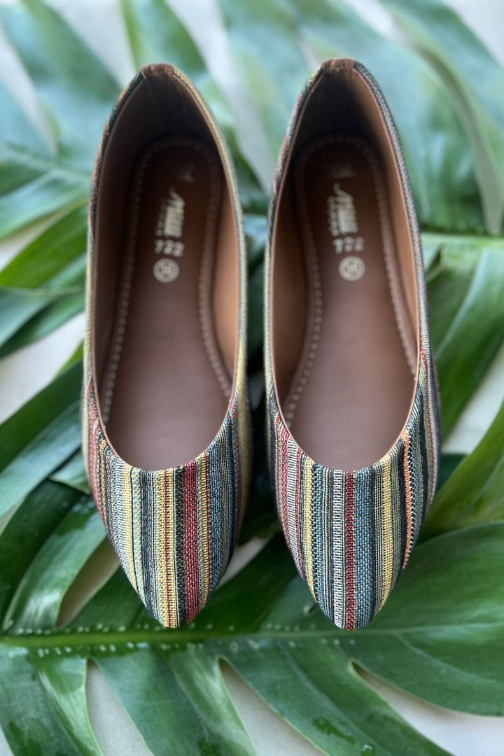 MILLI SHOES - Vibrant Striped Pointed Flats - Pumps - Maroon Multi - 8505