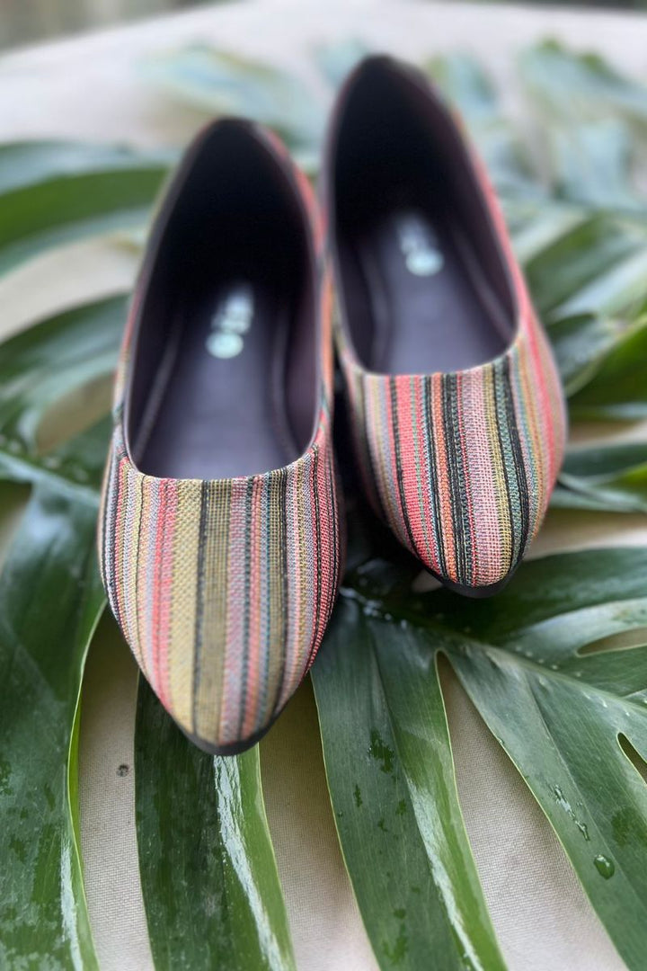 MILLI SHOES - Vibrant Striped Pointed Flats - Pumps - Green Multi - 8505