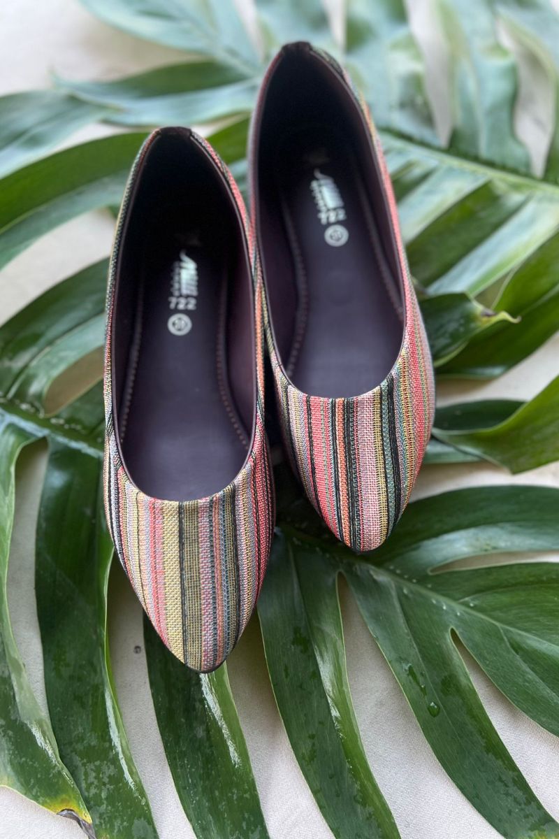 MILLI SHOES - Vibrant Striped Pointed Flats - Pumps - Green Multi - 8505