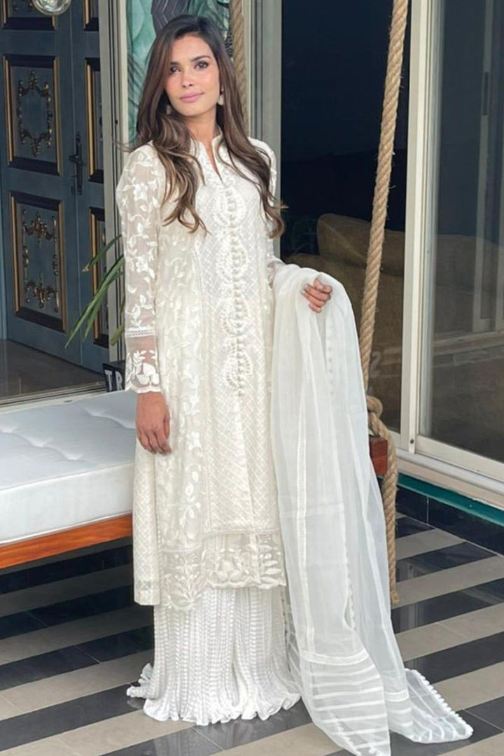 Maheen Trends - Blooms - White - 3 Piece - Cotton Net & Organza