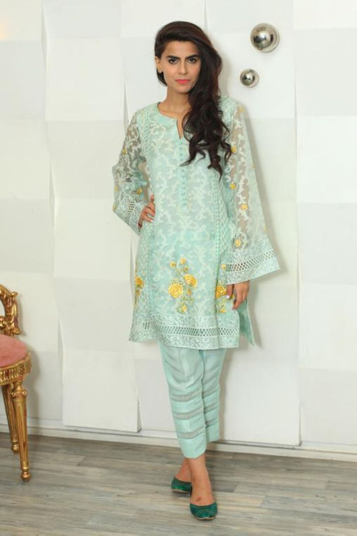 Maheen Trends - Blooming Iris - Aqua - 2 Piece - Organza & Silk