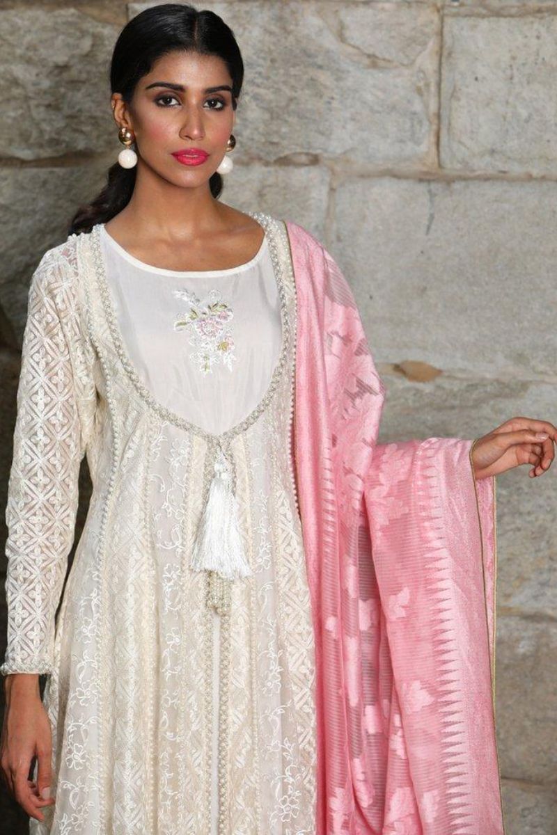 Maheen Trends - Amethyst - White & Pink - 3 Piece - Organza