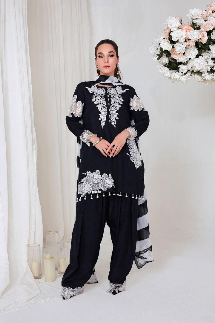 Reema Ahsan - HOORIYA - Korean raw silk  - Black  - 3 Piece