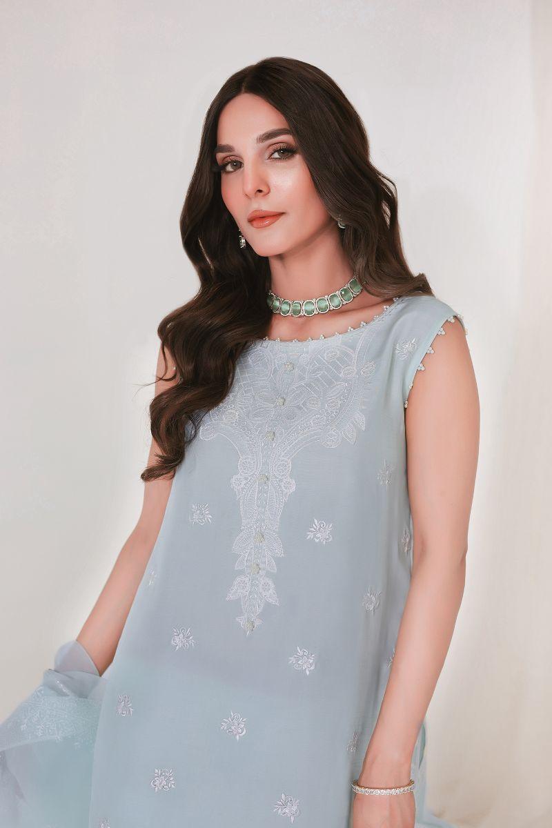 Reema Ahsan - JIYA - Korean raw silk  - Ice blue  - 3 Piece