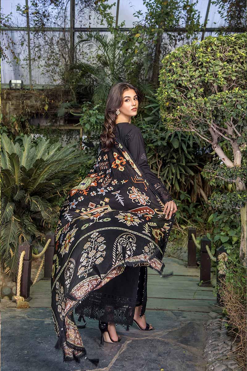 Malook - Haya - Black - Lawn - 3 Piece - Unstitch