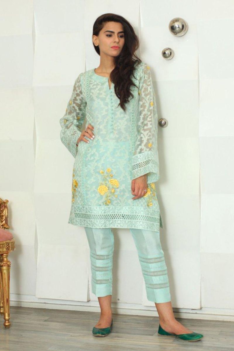 Maheen Trends - Blooming Iris - Aqua - 2 Piece - Organza & Silk