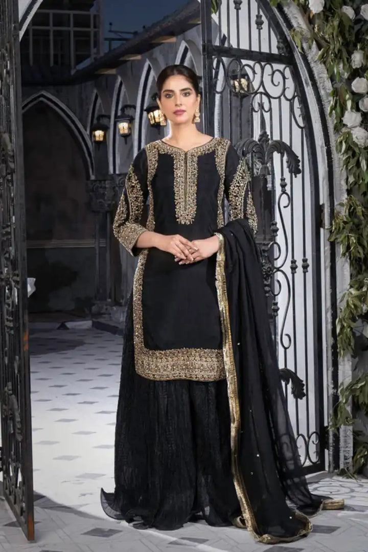 Sarajahan - Jan e Tamanna - Raw Silk - Black - 3 Piece