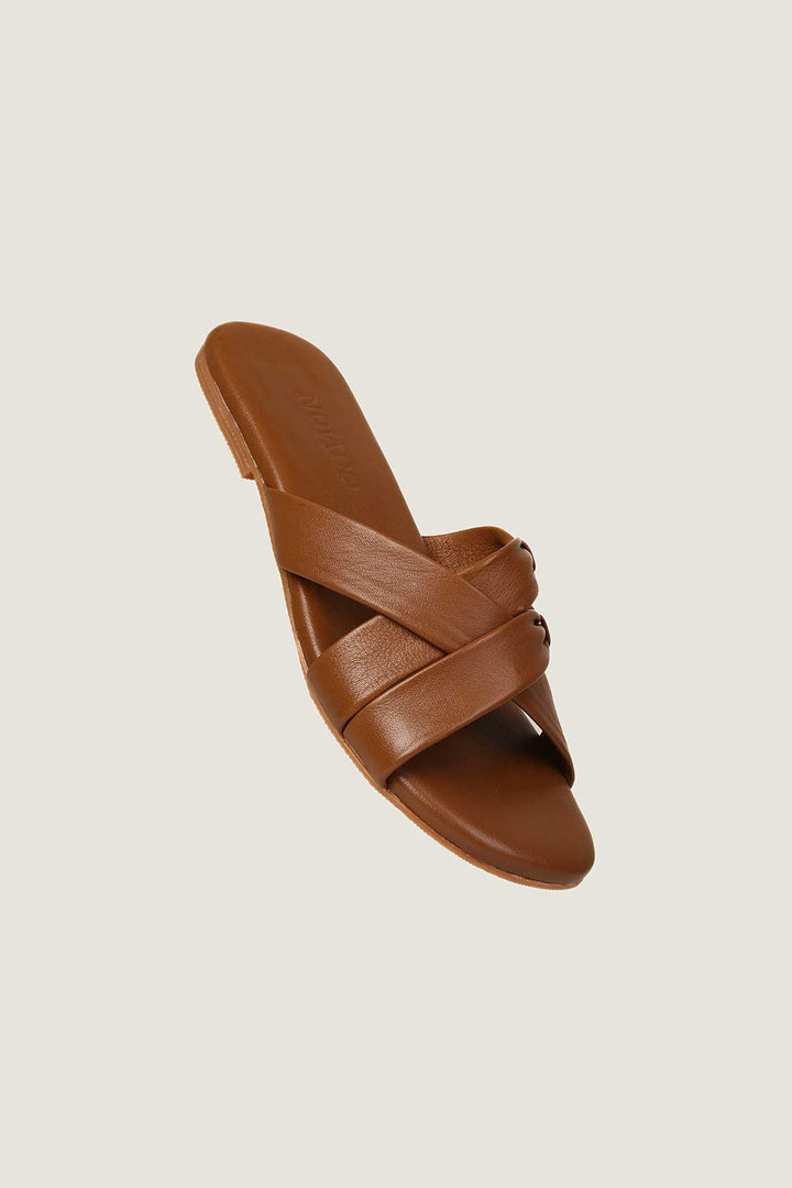 Novado - Flat Leather Sandals - Brown