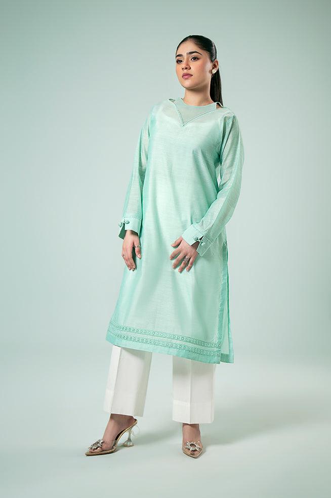 FOZIA KHALID  - Dark Mint Delight - Paper Silk - 1 Piece