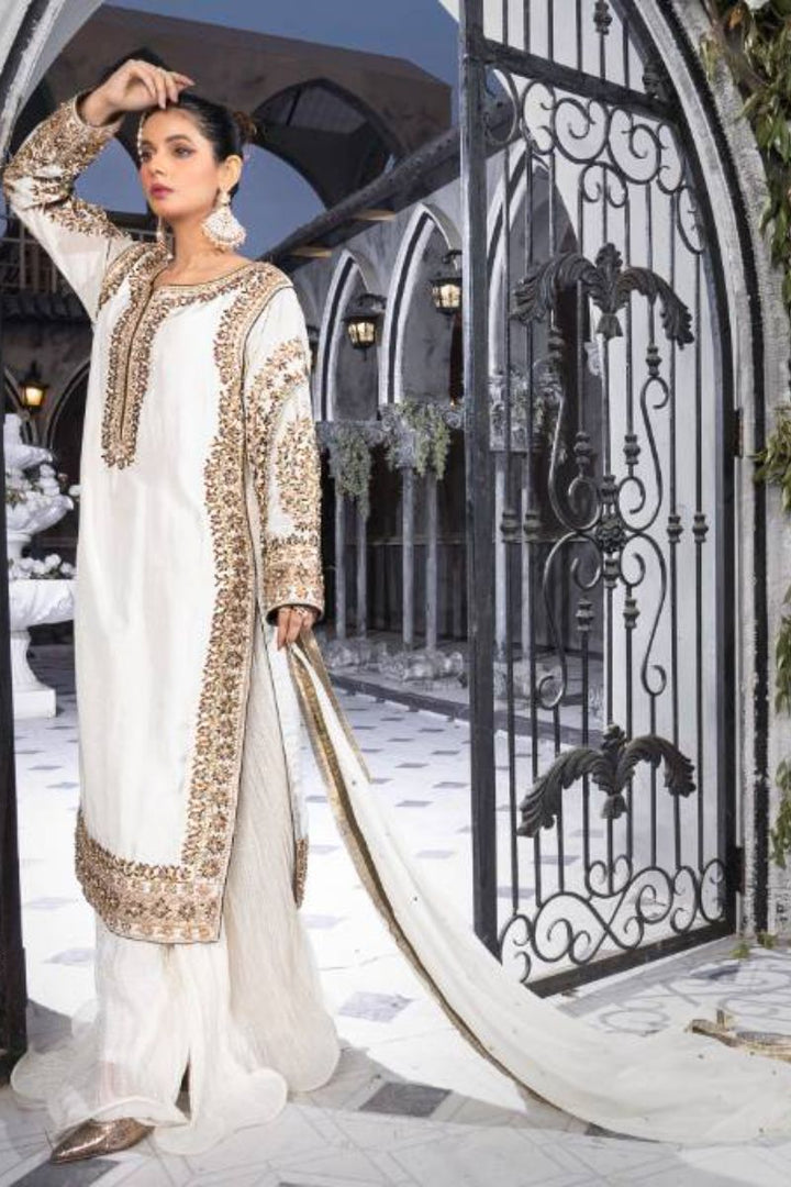 Sarajahan - Jan e Jahan - Raw Silk - White - 3 Piece