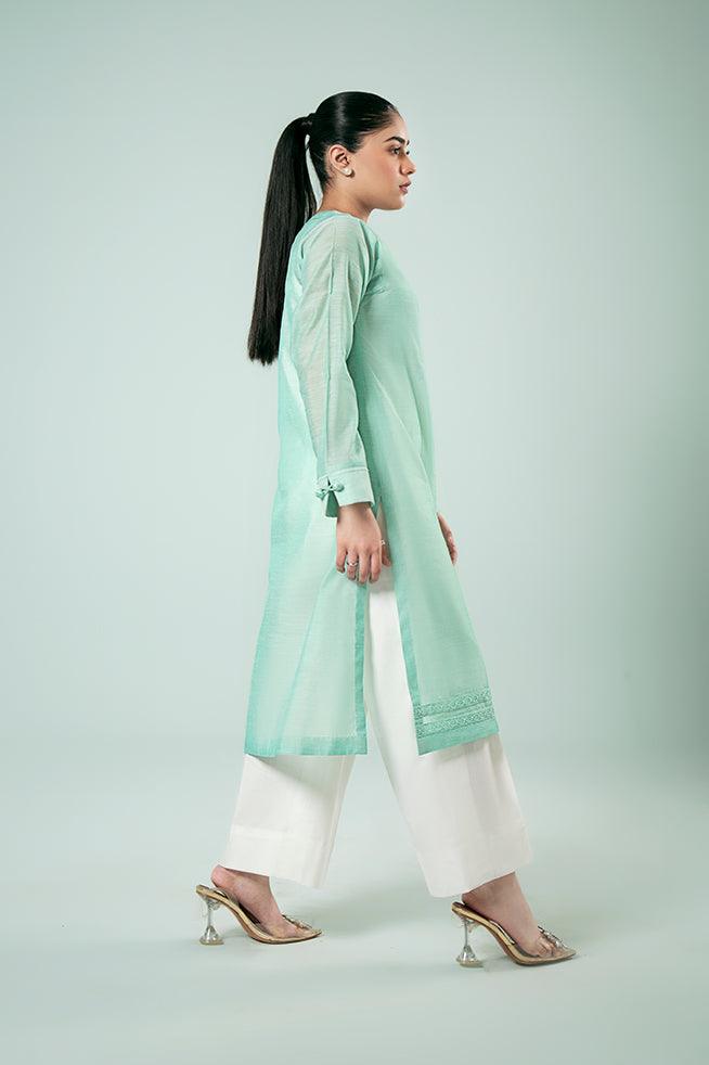 FOZIA KHALID  - Dark Mint Delight - Paper Silk - 1 Piece