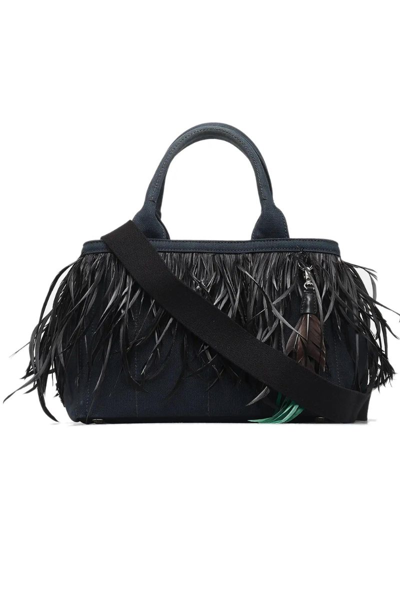 Haute Secret Shoppers - Mini Canapa Convertible Canvas and Feather Tote - Black