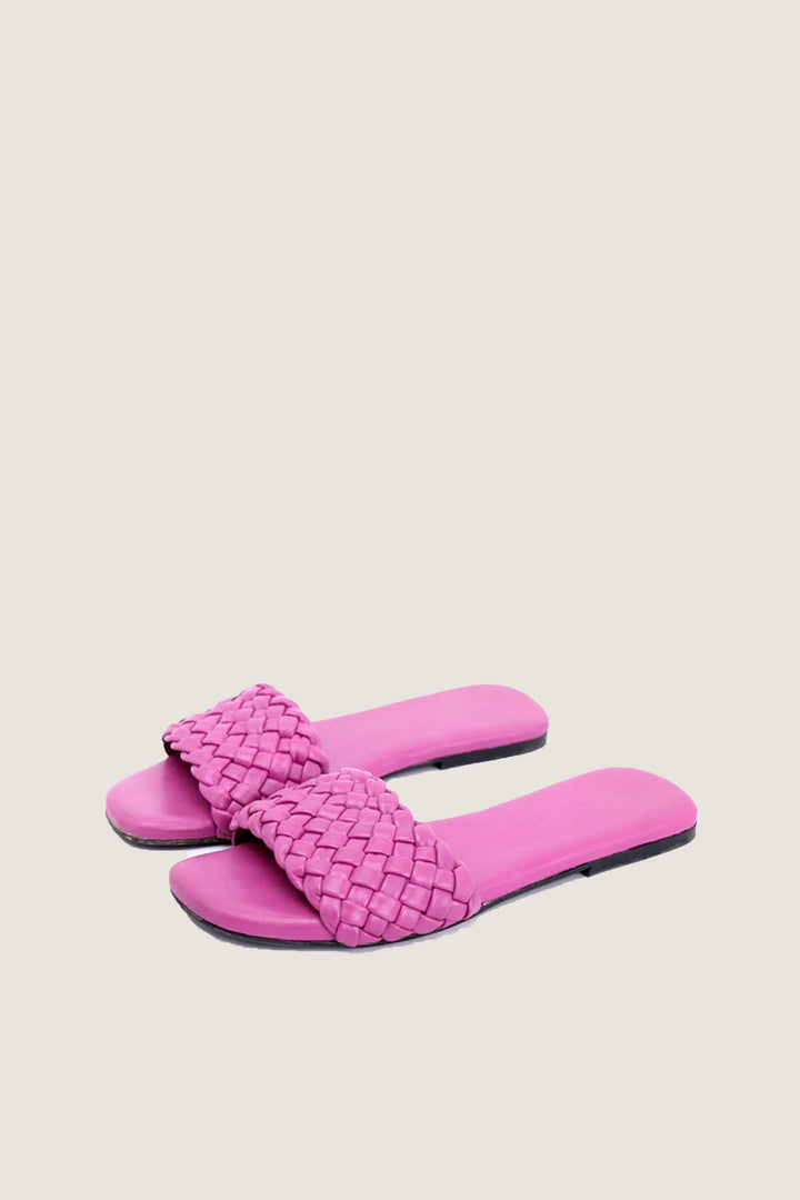 Novado - Leather Sandal with Woven Design - Fuchsia