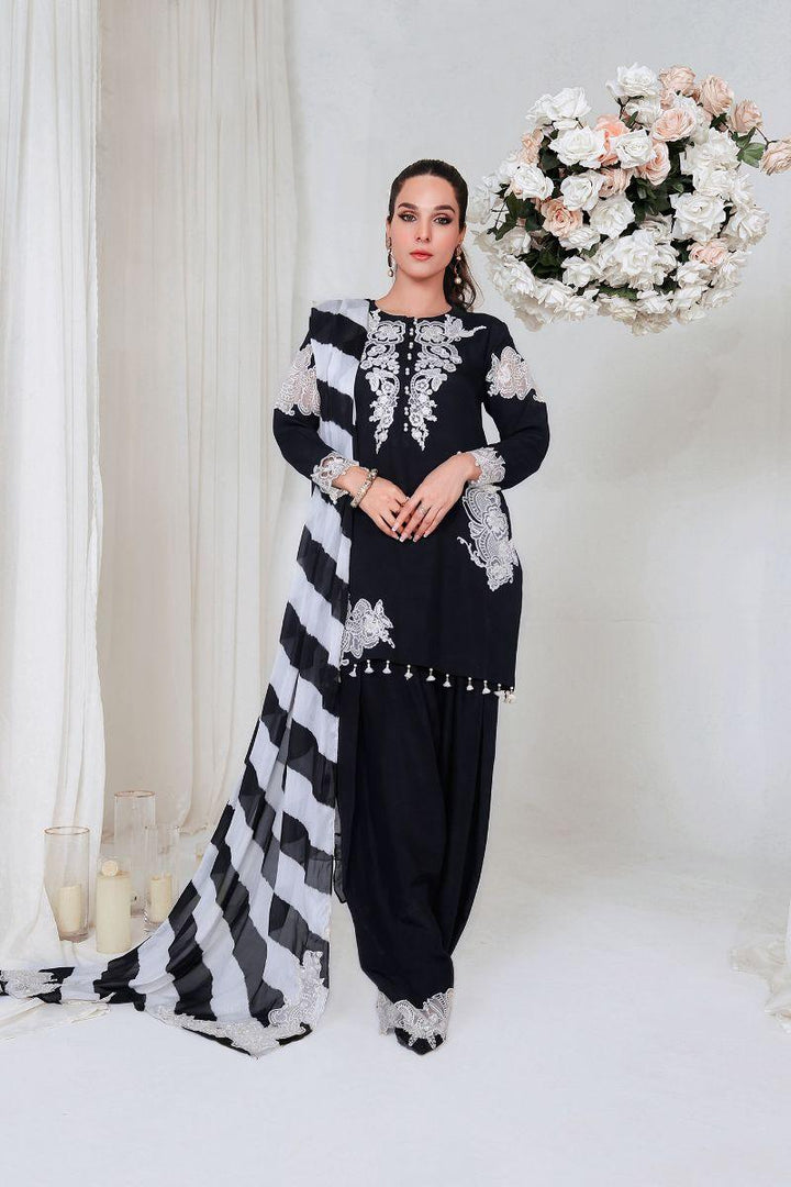 Reema Ahsan - HOORIYA - Korean raw silk  - Black  - 3 Piece