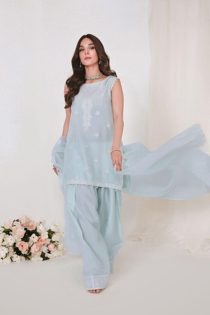 Reema Ahsan - JIYA - Korean raw silk  - Ice blue  - 3 Piece