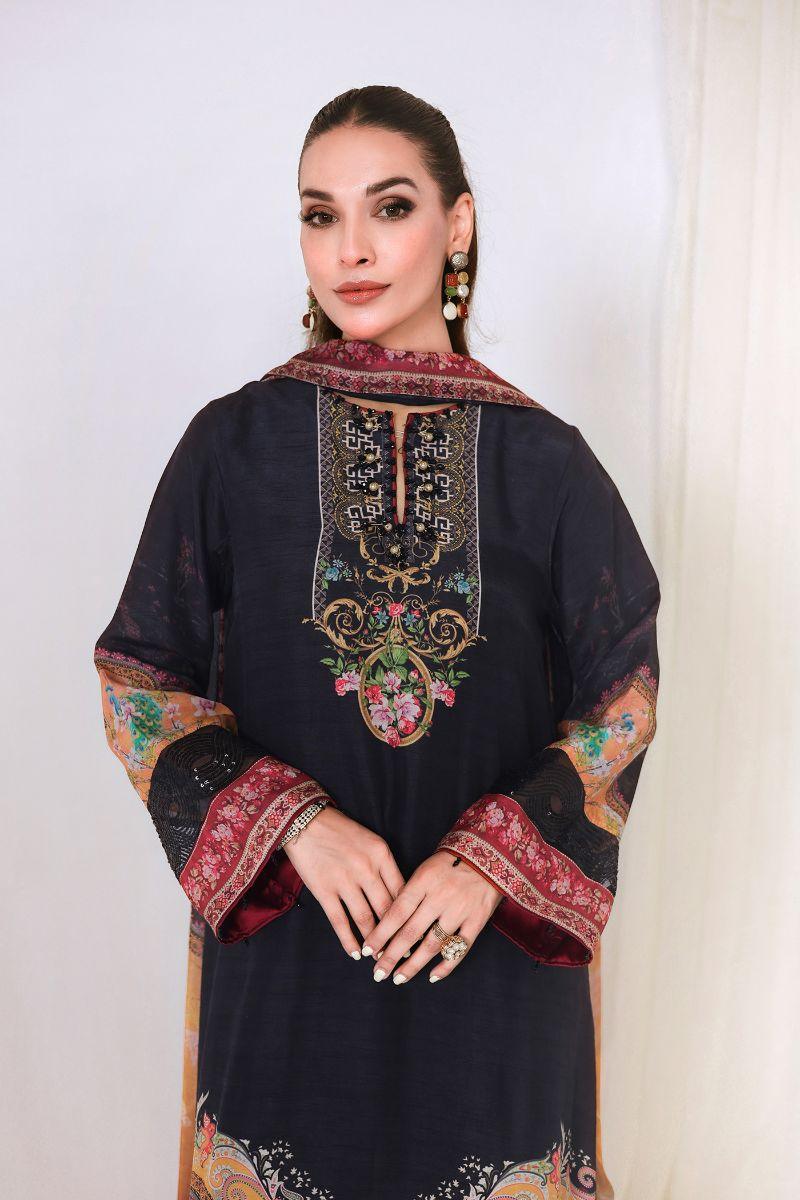 Reema Ahsan - SIREN - Korean raw silk  - Black  - 3 Piece