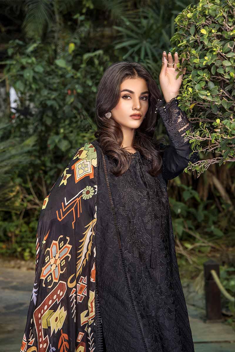 Malook - Haya - Black - Lawn - 3 Piece - Unstitch