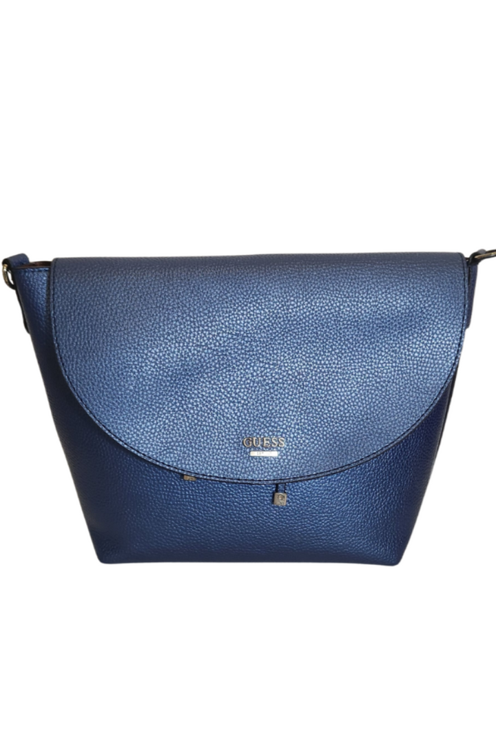 Pre-Loved Treasures - Guess Metallic Blue Pebbled Leatherette Large Crossbody Bag