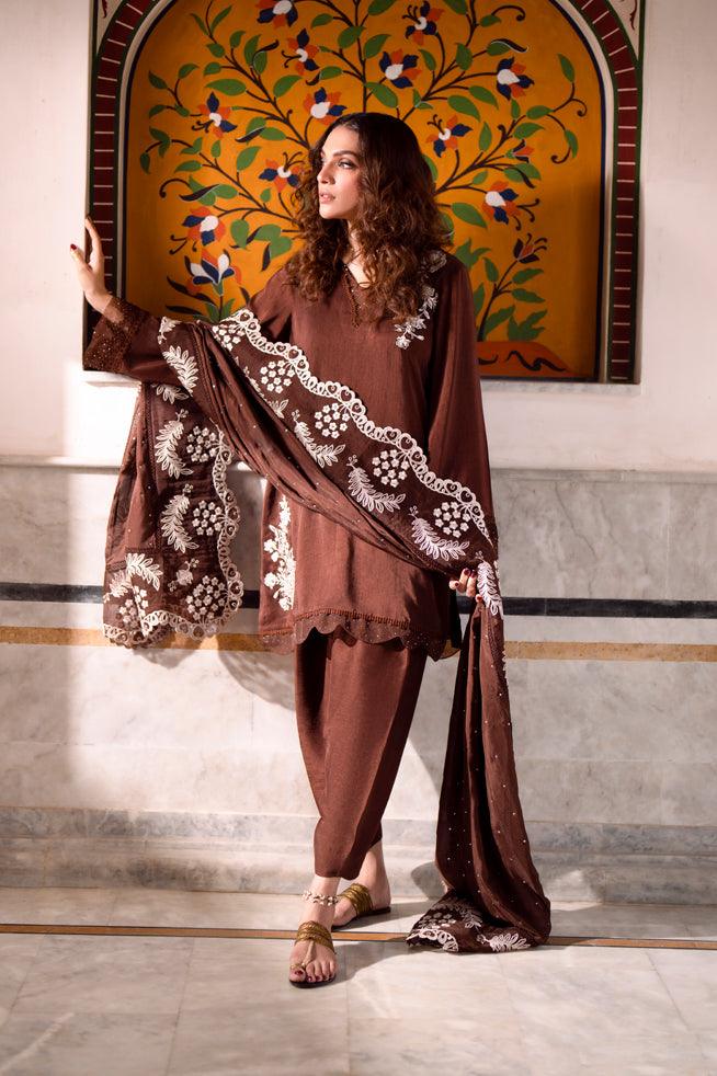 FOZIA KHALID - Raniya - silk - brown - 3 Piece