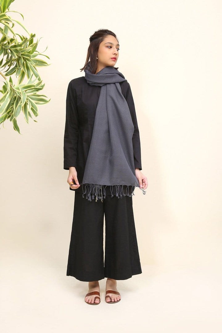 Generation - Dark Grey - Resham Check Dupatta - 1 Piece