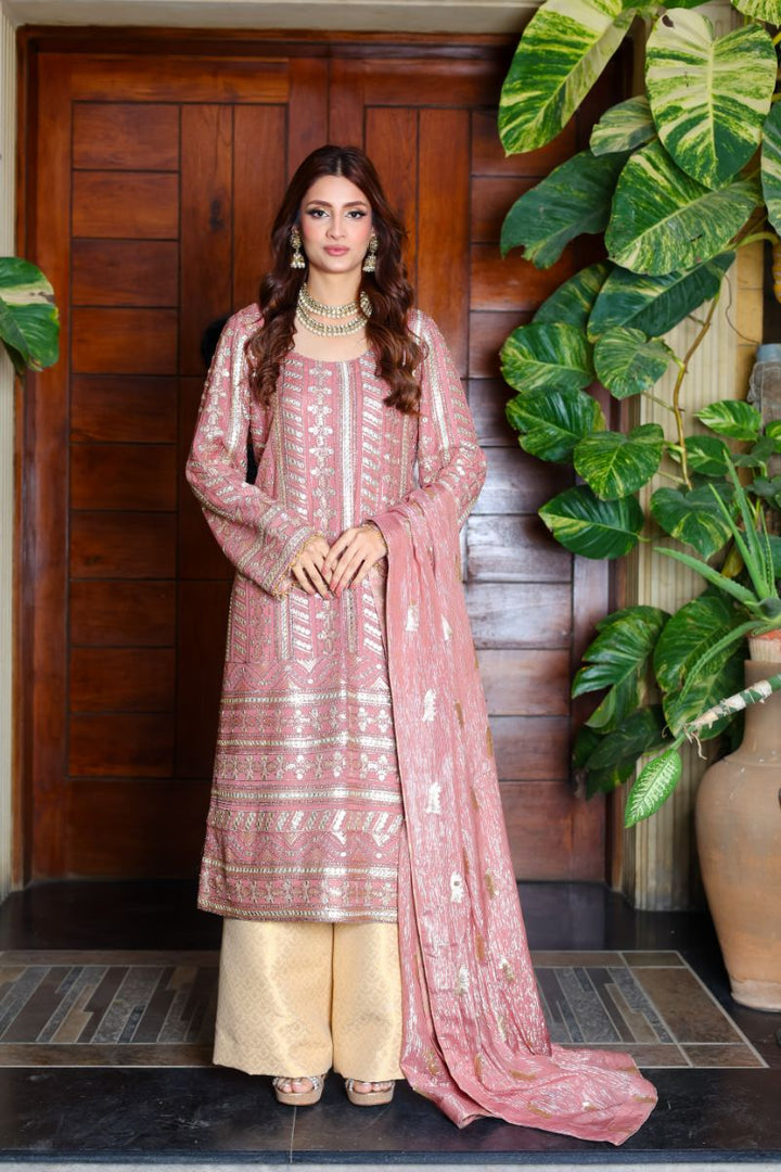 Huma Adnan - Afsaana - Chiffon - Tea Pink - 3 Piece