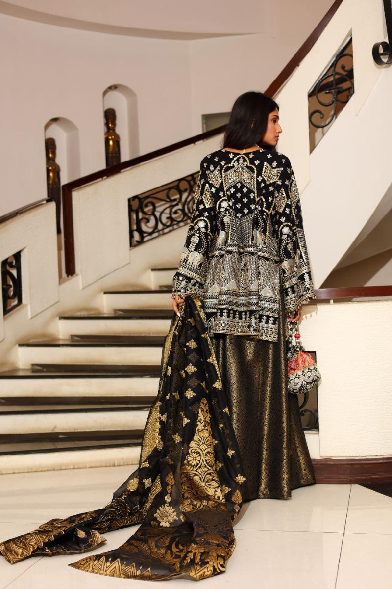 Huma Adnan - Amaya - Chiffon - Black - 3 Piece