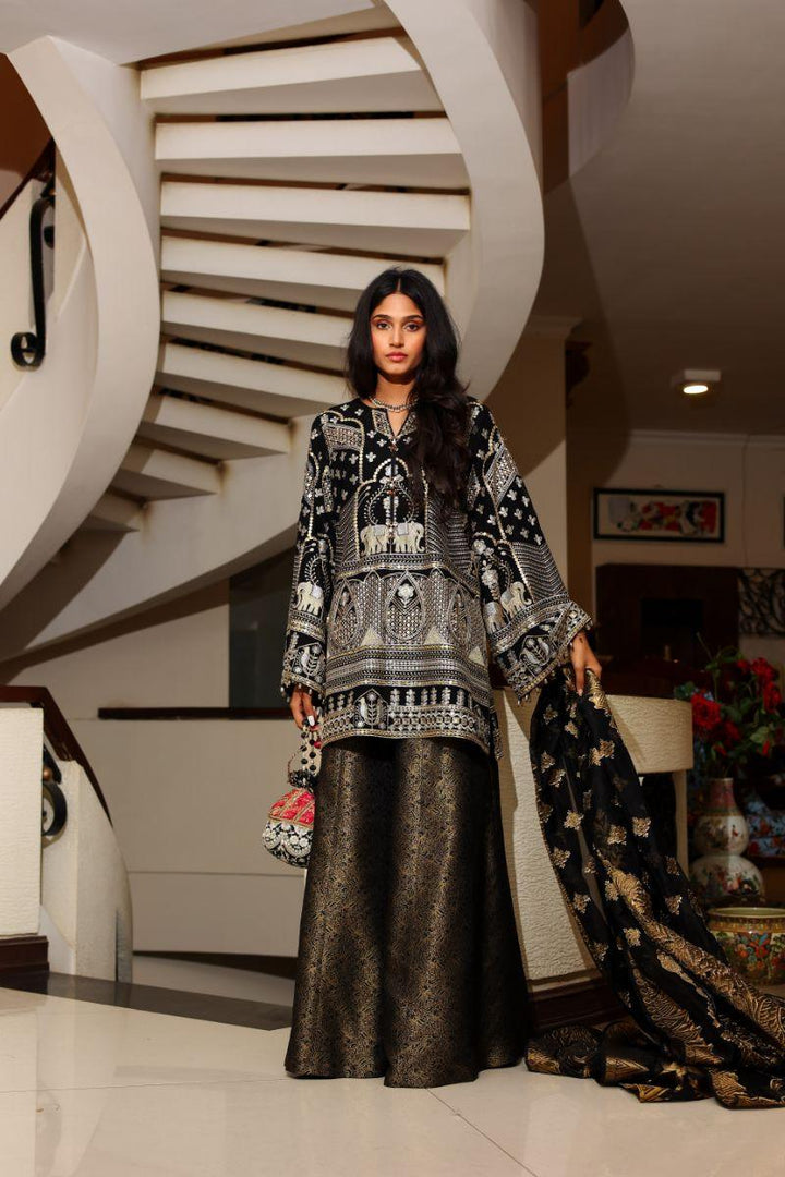 Huma Adnan - Amaya - Chiffon - Black - 3 Piece