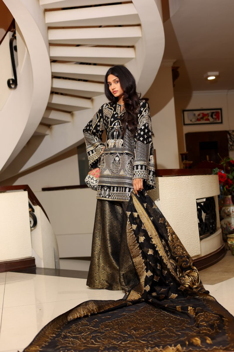 Huma Adnan - Amaya - Chiffon - Black - 3 Piece