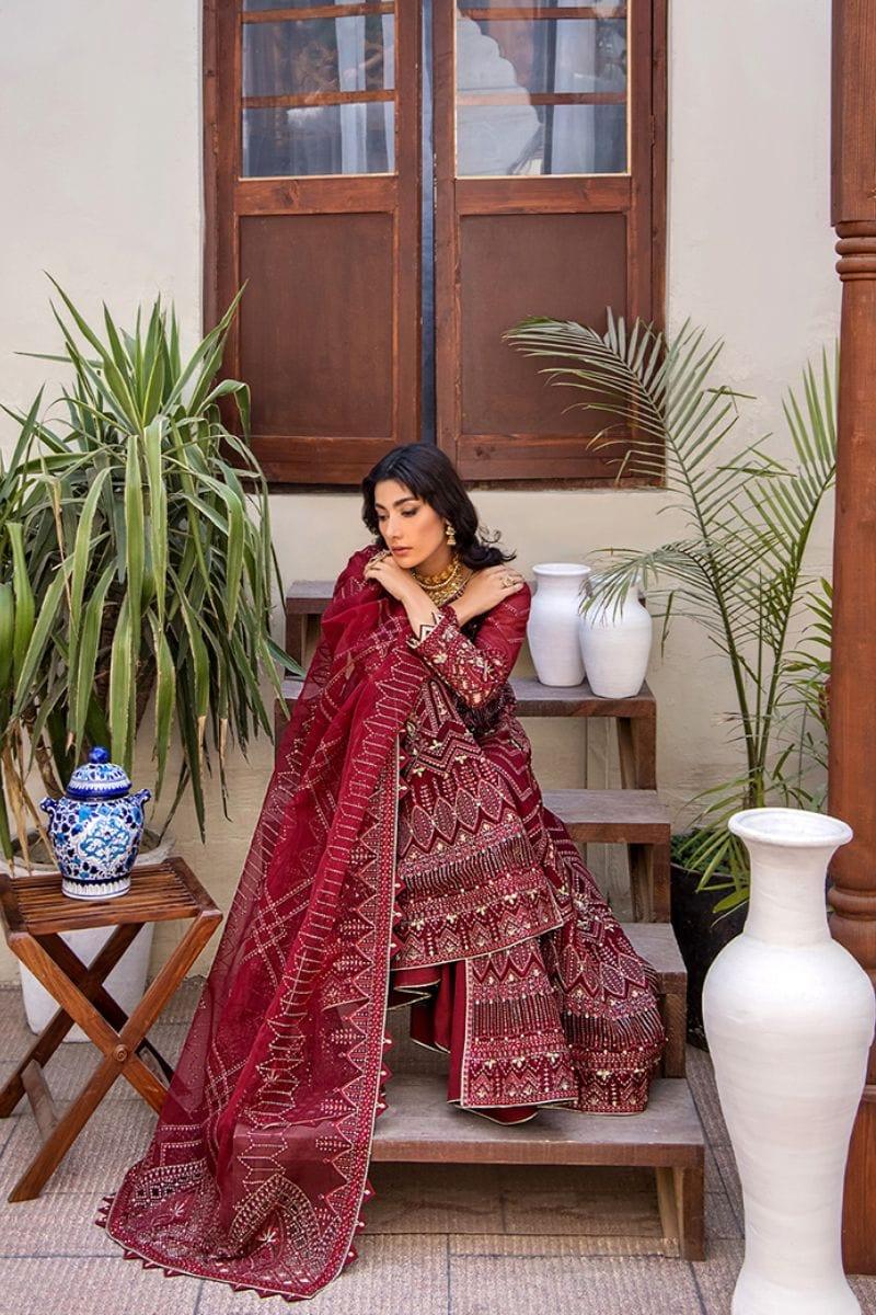 Fozia Khalid - AMORA - Maroon - Embroidered - Pishwas - 4 Piece - Studio by TCS