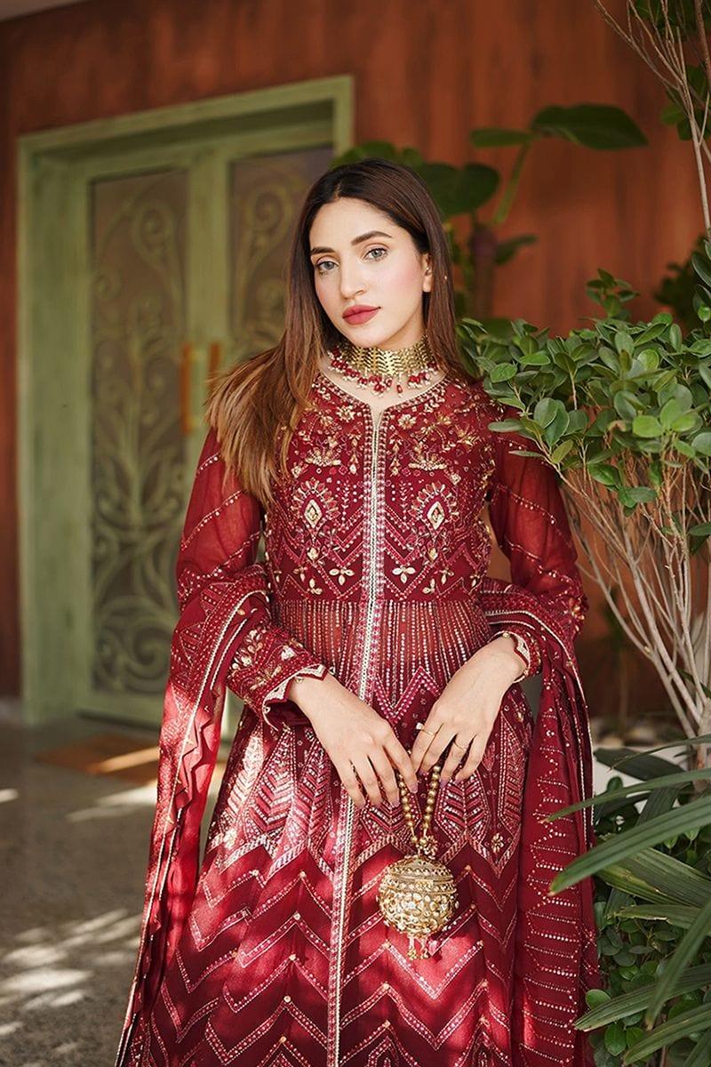 Fozia Khalid - AMORA - Maroon - Embroidered - Pishwas - 4 Piece - Studio by TCS