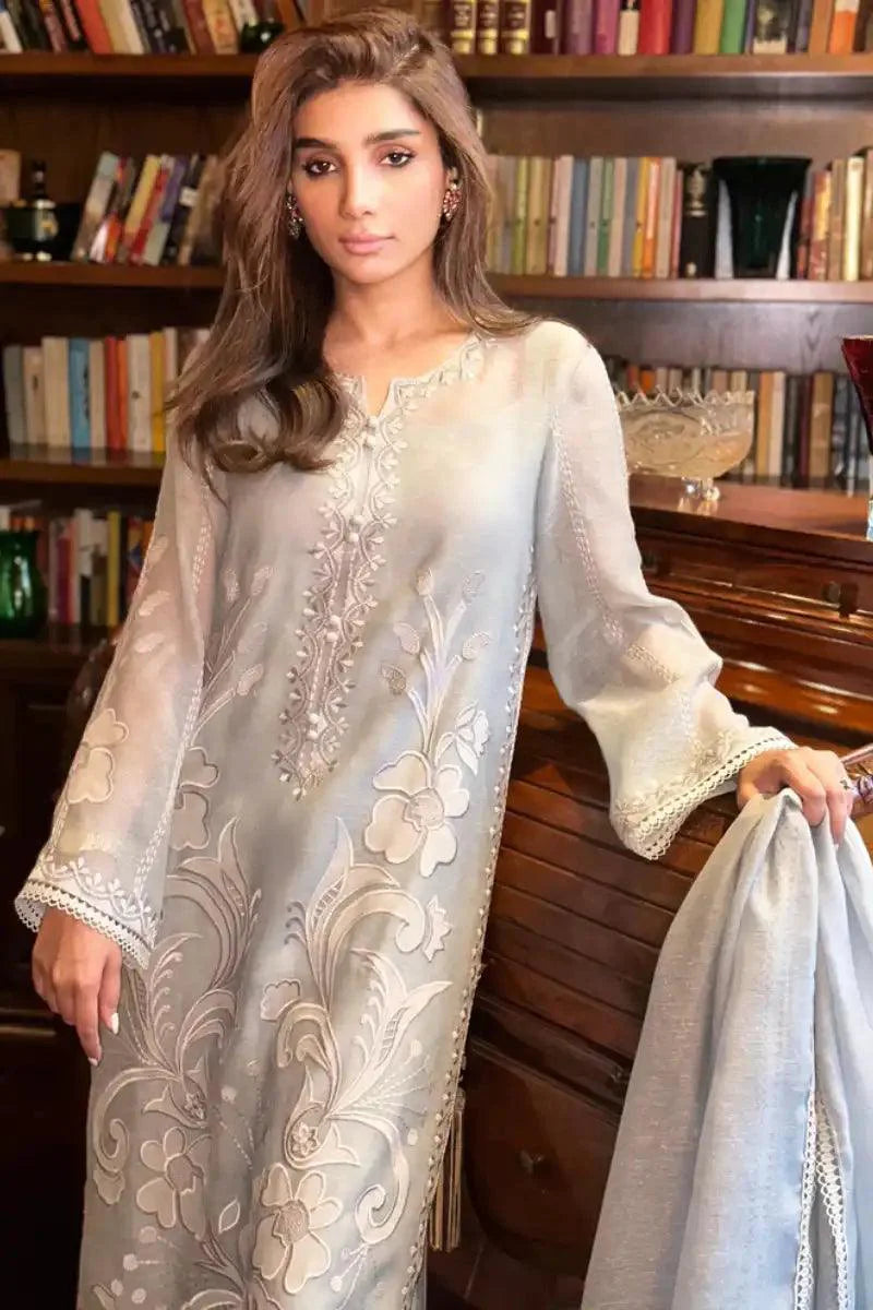 Maheen Trends - ASHEN AURA - Steel Grey - Karandi Organza - 3 Piece