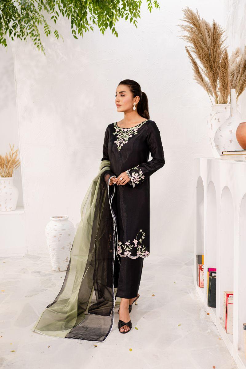 Allure by IH - AZURE - Black  - Silk & Organza - 3 Piece