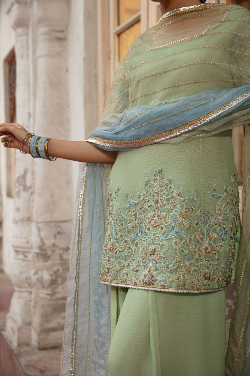 Nilofer Shahid - Adeena - Maansi - Mint Green - Khadi net - 3 Piece