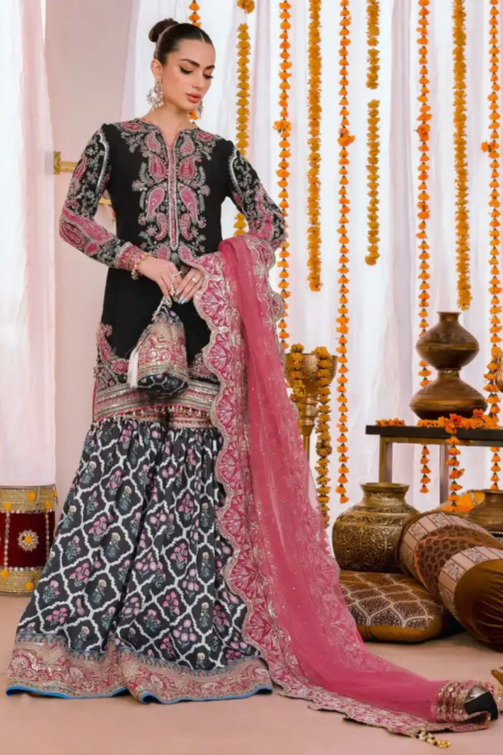 Reema Ahsan - Alizay  - Raw silk, Shamoos & Net - Black & Hot Pink - 3 Piece